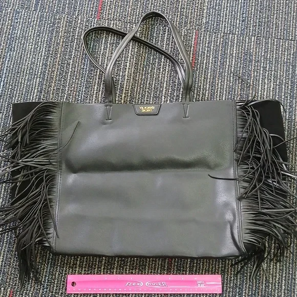 New Victoria Secret black leather fringe tote bag - Picture 4 of 10